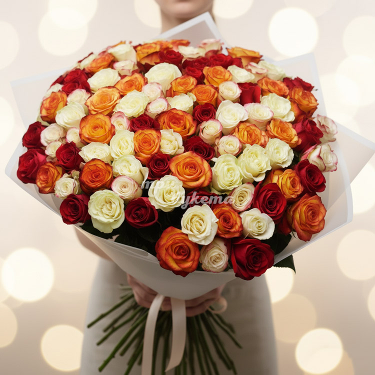 101 разноцветная роза (Premium) 80 см.