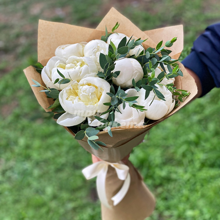 Букет из 9 белых пионов